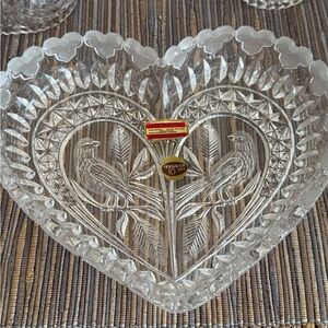 Intricate Heart-Shaped Crystal Dish Hofbauer Byrdes with stickers